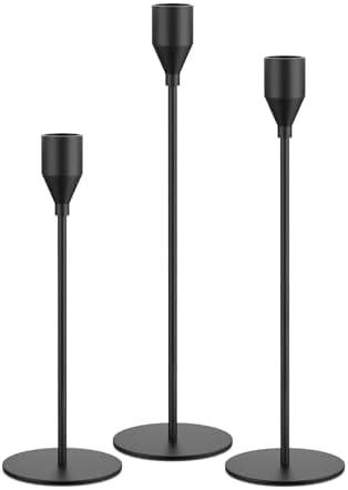 NLBTW Matte Black Taper Candle Holders, Set of 3 Metal Candlestick Holders for Candle Sticks Holder Decor, Ideal for Mantle Table Centerpiece, Weddings, Dining, Housewarming Gift & Anniversaries