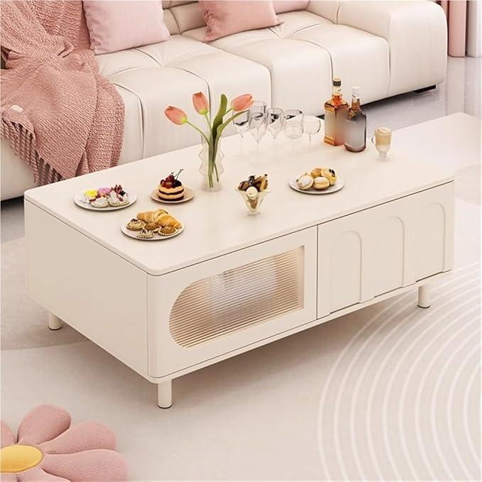 Rectangle Glass Coffee Table, Clear Coffee Table Modern Side Center Tables Furniture for Living Room,Oak