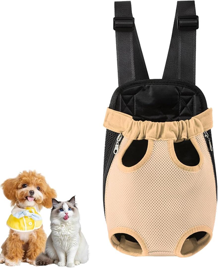 Dog Carrier Backpack, Adjustable Puppy Front Carrier Backpack, Ventilated Dog Chest Carrier for Hiking Camping Travel, Sling Bag for Small Medium Dog Cat Rabbit Puppies, Suit 13-15 lbs (Beige, XL)