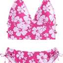Floerns Women's Tankinis 2 Piece Floral Print Halter Tie Back Crop Top and Bottoms Bikini Set (Small, Hot Pink)