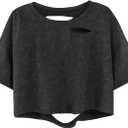 SOFIA'S CHOICE Women Oversized Short Sleeve Crop Top Ripped Distressed Tee Shirts Vintage Boxy Acid Wash Tshirt (M)