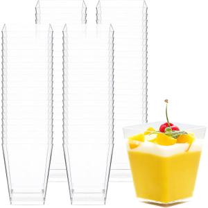 5 oz Mini Dessert Cups, 100 Pack Small Square Plastic Cups, Clear Appetizer Cups for Pudding, Yogurt, Mousse, Wedding and Party