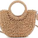 Mini Semi-circle Rattan Straw Bag, Hand-woven Women Summer Retro Beach Tote Shoulder Bag Crossbody Travel Beach Bag