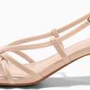 Coutgo Womens Strappy Sandals Slingback Kitten Low Heels Open Toe Buckle Strap Summer Party Dress Shoes (Beige) Size 10