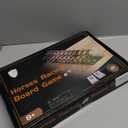 Horse Race Board Game Racing Game Thickened Solid Wood with 11 Luxurious Durable Classic Metal Horses with 4 Dice and 2 Boxes of Cards Horse Racing Game (Log Color, Oval)