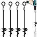 Ground Anchors, Heavy Duty Swing Set Anchors, Spiral Earth Anchor for Trampoline, Camping, Shed, Canopies, Metal Trampoline Anchor Resistant Strong Wind (4x15", Black)
