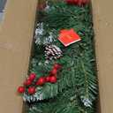 Christmas Garland with Lights - 9FT Pre-Lit Flocked Garland with 30 LED Bulbs, Red Berries, Pine Cones, Artificial Pine Battery Operated Garland for Fireplace, Staircase, Indoor & Outdoor Decoration