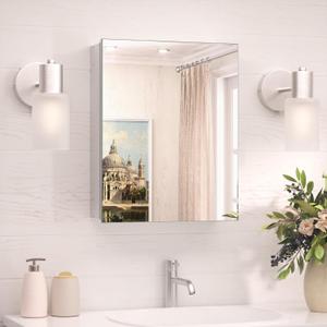 TokeShimi 16x20 Recessed Medicine Cabinet with Mirror Aluminum, Tempered Frameless Bathroom Mirror with Storage Adjustable, Silver Surface Mount Medicine Cabinet for Bathroom Farmhouse