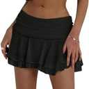 MakeMeChic Women's Ruffle Mini Skirt Tiered Layer Mesh Sheer Flared Rave Party Skirts. large, Black