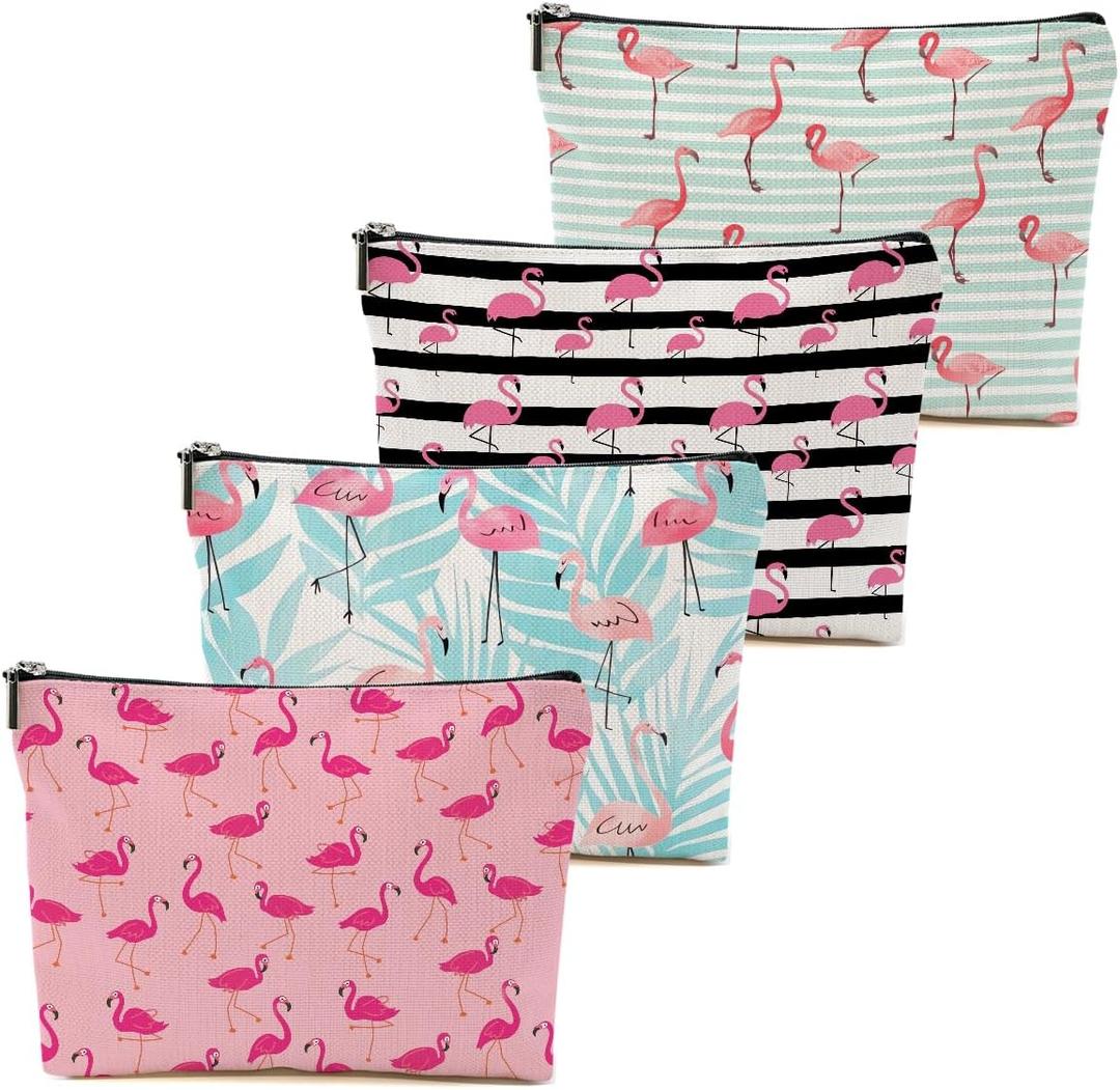 4Pcs Flamingo Gifts Makeup Bag, Flamingo Bird Animal Lover Gifts for Women Mom Coworker Friends, Pink Flamingos Stuff Summer Cosmetic Bag Toiletry Pouch with Zipper Birthday Halloween Christmas Gift (Multicolor 1226)