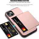 Nvollnoe for iPhone 13 Case with Card Holder Heavy Duty Protective Dual Layer Shockproof Hidden Card Slot Slim Wallet Case for iPhone 13 for Women&Men(Rose Gold)