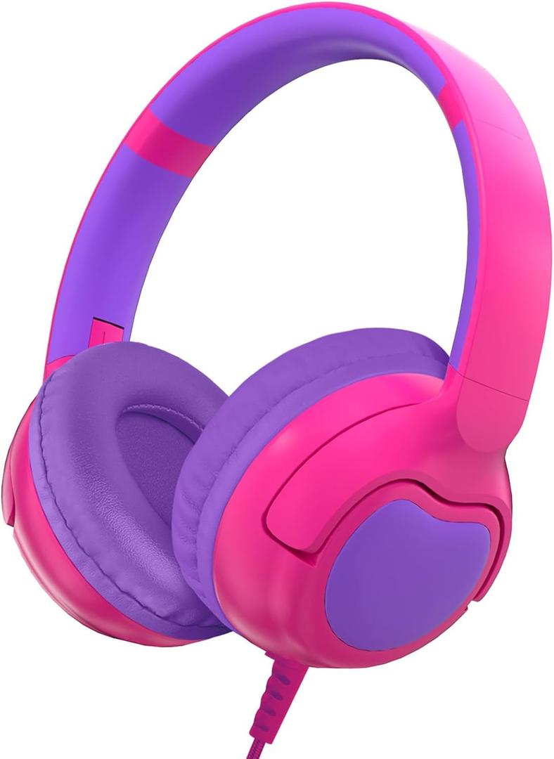 ZIHNIC Wired Kids Headphones, Safe 85dB Volume Limit for Boys & Girls, Comfortable Earpads, Foldable Design for School, Tablets, and Travel-Rose RED