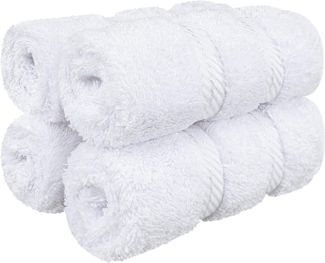 American Soft Linen Luxury Washcloths for Bathroom, 600 GSM 100% Cotton 4 Piece Turkish Wash Cloth Set, 13x13 in Soft Rags for Body and Face, White Washcloths
