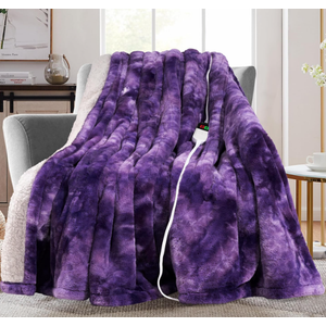 MAXEVE Electric Heated Throw Rabbit Faux Fur Blanket with 8 Heating Levels & 8H Auto Off, Fast Heating Warm Cozy Sherpa Washable Electric Blanket with OverHeat Protection, ETL Certification, Purple
