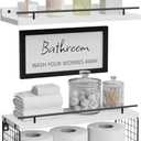 WOPITUES Floating Shelves for Wall Decor Sign, Bathroom Organizer and Storage, Bathroom Shelves Over Toilet with Metal Guardrail-Modern White