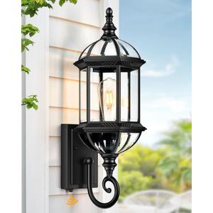 VIANIS 22" Large Porch Lights Outdoor, Black Dusk to Dawn Outdoor Lighting, Anti-Rust Exterior Lighting fixtures with Tempered Beveled Glass, Outdoor Lights for House, Patio, Two Mounting Options