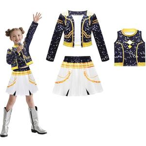 Girls Pop Singer Stage Performance Costume, Halloween Cosplay Outfit, Role Play Dress for Kids (9-10)
