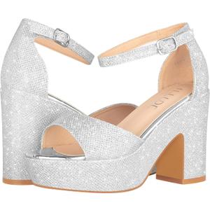 ILLUDE Women's Platform Heels Sandals Ankle Strap Block Chunky Heel Open Toe Platform Wedge Sandals – Silver, Size 7
