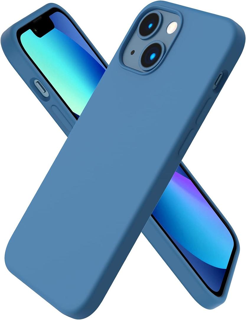 ORNARTO Compatible with iPhone 13 Mini Case, Slim Liquid Silicone 3 Layers Full Covered Soft Gel Rubber with Microfiber Case Cover 5.4 inch-Blue