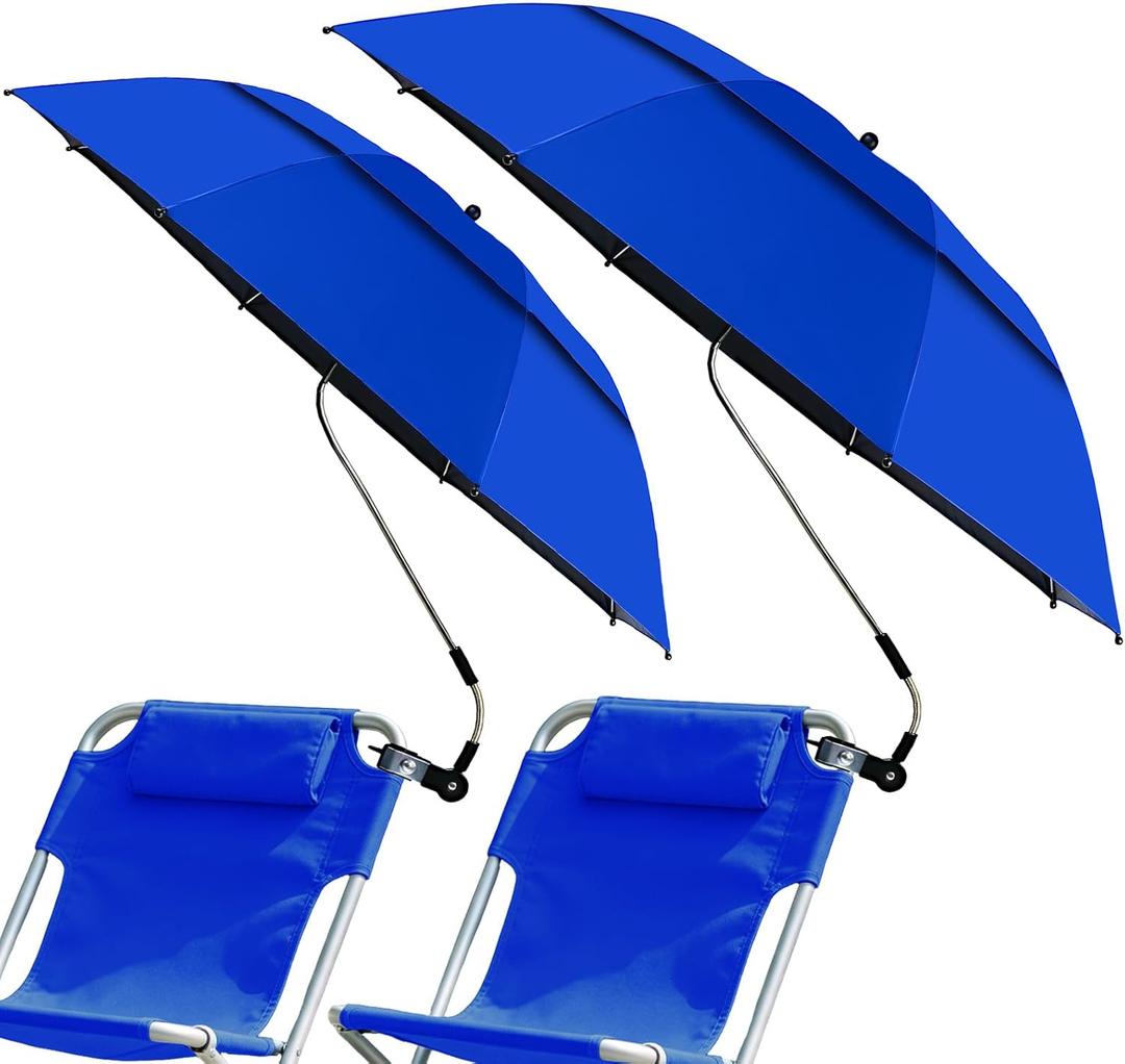 2 Pack 48.6" Double Canopy Chair Umbrella with Clamp, 360 Adjustable Beach Chair Umbrella with UPF50+ Sun Protection, Portable Bag, for Outdoor Use