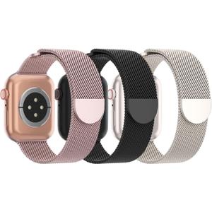 3 Pack Mesh Metal Band Compatible with Apple Watch Band 38mm 40mm 41mm 42mm 44mm 45mm 46mm 49mm, Stainless Steel Magnetic Loop Strap for iWatch Ultra 3 2 1 Series 11/10/9/8/SE/7/6/5/4/3 Men Women