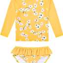 Little Girls Rash Gard Two-Piece Swimsuit Girls Long Sleeve Bathing Suit UPF 50+ Sun Protection Crushed Flower, Size 6/7