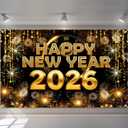 2026 New Years Decorations, 2026 Happy New Year Banner Backdrop, Firework Pattern Banner Sign for 2026 New Year Party Decorations