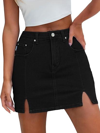 HDLTE Denim Skirts for Women - High Waisted Jean Skorts with Slit Cute Skort Shorts Casual, Size XS