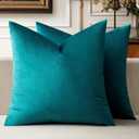 MIULEE 24x24 Inch Euro Sham Velvet Pillow Covers, Set of 2 Large Square Decorative Pillows -Teal Super Soft for King Bed, Sofa, Couch, Accent Chairs with Hidden Zipper