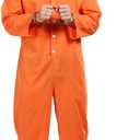 ReneeCho Orange Prisoner Jumpsuit Jailbird Costume Men Adult Halloween Inmate Onesie (Small)