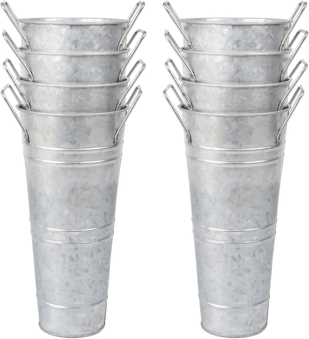 8 Pcs 10 Inch Large Galvanized Metal Vases Farmhouse French Flower Bucket Vases for Cut Flowers for Home D