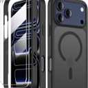 COOLQO for iPhone 17 Pro Case with Screen Protectors, Compatible with MagSafe, Military Grade 17FT Drop Protection, Shockproof Protective Dual-Layer Magnetic Translucent Matte Phone Cover, Black