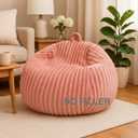 Honeydak Ribbed Rabbit Fur Stuffed Animal Storage Bean Bag Chair Cover (No Filler) Comfy Bean Bag Cover Without Filling or Home Bedroom Decor Organizing Plush Doll Textile Holder(Pink, L)