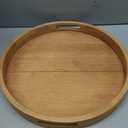 16 Inches Extra Large Round Teak Wood Ottoman Tray with Handles, Serve Tea, Coffee Classic Wooden Decorative Serving Tray