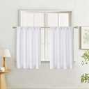 Pure White Kitchen Curtains 2 Panels, Light Filtering Privacy Rod Pocket Short Curtains, Thermal Insulated Curtain Tiers for Bedroom Bathroom Small Window, Size 30×60"