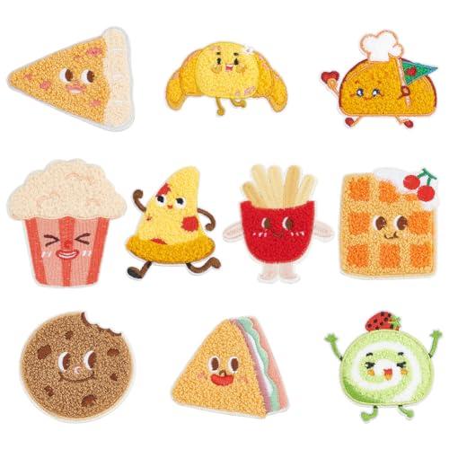 FINGERINSPIRE 10 PCS Cute Food Embroidered Patches – Self-Adhesive Food Shape Applique Patches for DIY Clothing Decoration Includes Bread, Pizza, Sandwich, Popcorn, Biscuits, French Fries