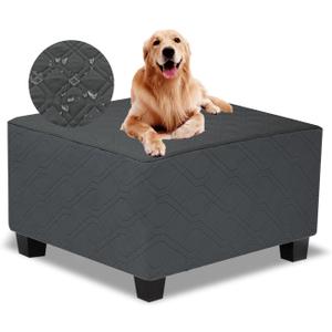 Ottoman Cover Square,Waterproof Square Ottoman Covers Thick Slipcover for Living Room,Washable Storage Footstool Furniture Protector for Dogs,Pets,Charcoal Grey,X-Large (XL Length&Width:43"-46",Height:14"-20", Charcoal Grey&dark Bluish Gray)