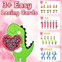 Valentines Day Gifts for Kids-24 Sets Valentines Day Crafts for Kids Lacing Cards,Sewing Pattern Cards in 6 Love Animals with 72 Colorful Laces,Exchange Valentine's Day Cards for Kids