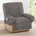 Collections Etc Diamond-Shape Quilted Stretch Recliner Cover with Storage Pockets and Elastic Straps - Furniture Protector | Storage Pockets and Elastic Straps - Furniture Protector, Slate Gray, Recliner
