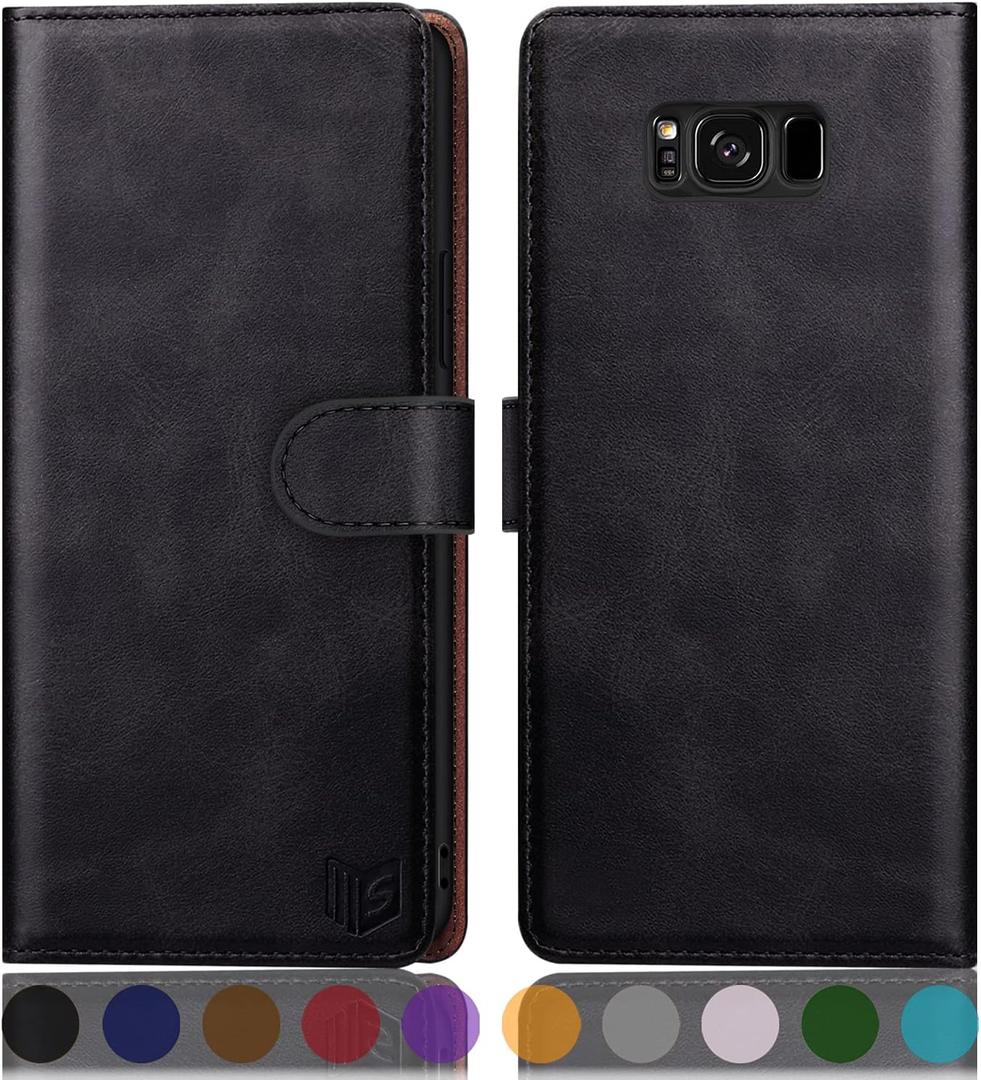 SUANPOT for Samsung Galaxy S8 5.8"(Non S8+ 6.2") with RFID Blocking Leather Wallet case Credit Card Holder, Flip Folio Book Phone case Shockproof Cover Women Men for Samsung S8 case Wallet (Black)