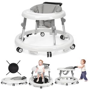 Baby Walker Foldable with 9 Adjustable Heights, Baby Walkers and Activity Center for Boys Girls Babies 6-12 Months, Baby Walker and Bouncer Combo with Wheels Portable Anti-Rollover