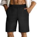 Neer 2 Pack Men's Linen Shorts Casual Lightweight Elastic Waist Summer Plus Size Vacation Beach Shorts with Pockets (X-Large, Black, Light Khaki)