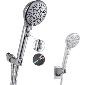 GwernKB Handheld Shower Head with On Off Switch 8-Mode High Pressure Showerhead with 79 Inches Extra-long Stainless Steel Hose and Bracket PLUS Extra Low-Reach Adhesive Wall Mount for Kids,Silver