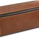 WONDERPOOL Pen Case Real Leather Pencil Pouch Markers Holder Big Capacity Bag with Side Zippered Pocket for Stationery Tool (Light brown)