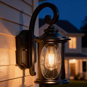 Porch Lights Outdoor, Outdoor Wall Light Fixtures, Waterproof Exterior Lighting Fixtures with Clear Glass Shade, Black Outside Sconce Lights for House, Garager (13.5inch,Bulb Not Included)