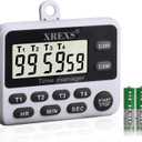 XREXS 4-Channel Digital Kitchen Timer Clock with Large LCD Display, 4 Groups Simultaneous Timing Countdown Up Pocket Timer, Magnetic Attachable (Battery Included)