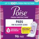 Poise Incontinence & Postpartum Pads for Bladder Leaks, 5 Drop Maximum Absorbency, Regular Length, 96 Count