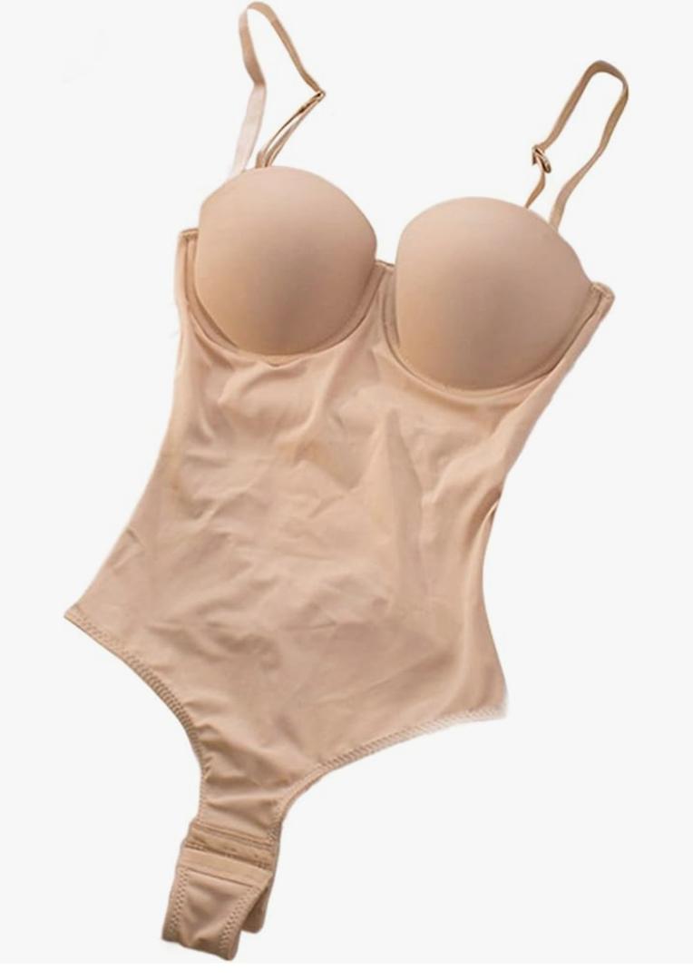 Women Shapewear One-piece Bodysuit Tummy Control Underwears Adjustable Seamless Invisible Bra Body Shaper, L