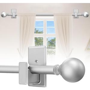 Curtain Rods No Drilling, 32-60 Inch Adjustable No Drill Curtain Rod with Adhesive Brackets, 5/8" Renter Friendly Stick On Rod for Apartments, Bedroom, RV, Heavy Duty 20-30 lbs, Antique Silver (Sliver)