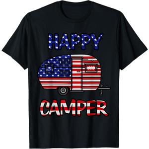 Camper Merica American Happy Pride Flag 4th of July Camping T-Shirt (Small)